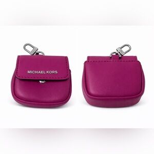 Michael Kors Hot Pink Leather AirPod Case  with Silvertone bag clip EUC